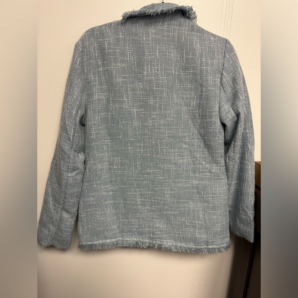 3/$10!!! Amazon Light Pastel Blue Tweed Women's Blazer with Pockets - Picture 2 of 5